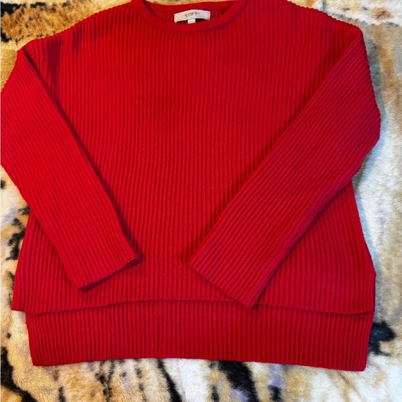 Loft  Women’s L Red Burgundy Sweater Lightweight Ribbed Preppy Hi Low Waist Line - Picture 2 of 10